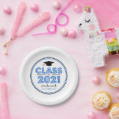 Klasse der 2021-Abschluss-Teller (blau) Pappteller (Party)
