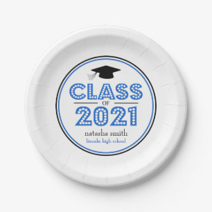 Klasse der 2021-Abschluss-Teller (blau) Pappteller