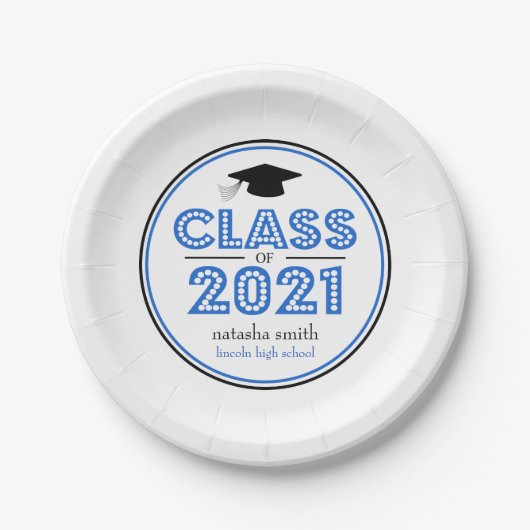 Klasse der 2021-Abschluss-Teller (blau) Pappteller (Vorderseite)