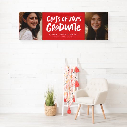 Klasse der 2025-Absolventen roten zwei Foto-Abschl Banner (Insitu)