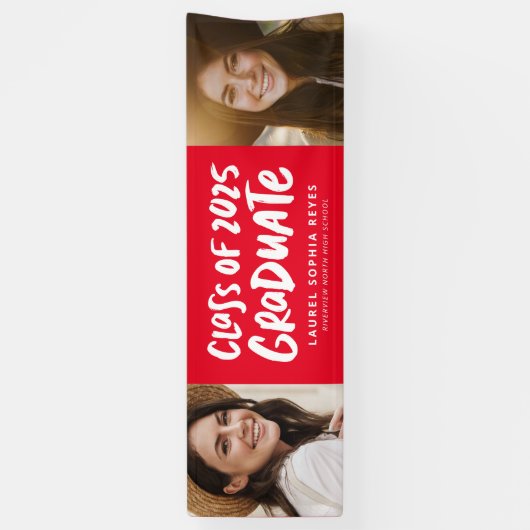 Klasse der 2025-Absolventen roten zwei Foto-Abschl Banner (Vertikal)