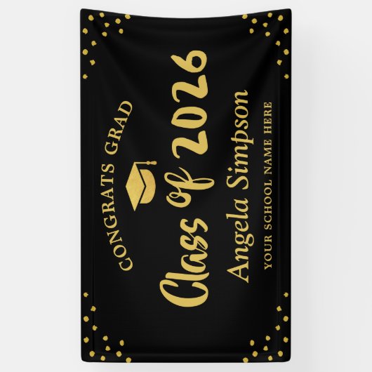 Klasse der 2026 Gold Brush Script Graduation Party Banner (Vertikal)