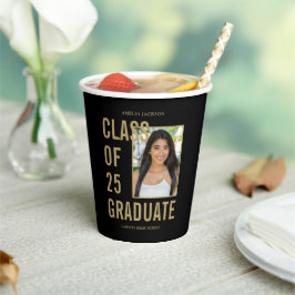 Klasse der 25 Black & Gold Foto Graduation Party Pappbecher