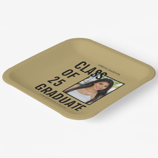 Klasse der 25 Black & Gold Foto Graduation Party Pappteller (Gewinkelt)