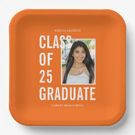 Klasse der 25 Graduate Orange Foto Graduation Part Pappteller
