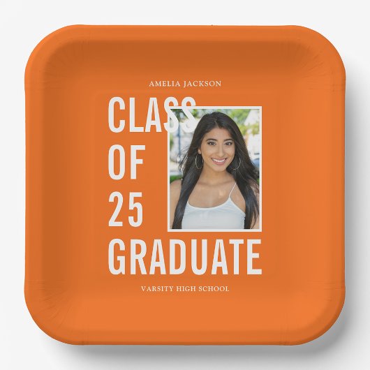 Klasse der 25 Graduate Orange Foto Graduation Part Pappteller