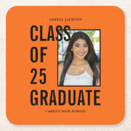 Klasse der 25 Graduate Orange Foto Graduation Part Rechteckiger Pappuntersetzer