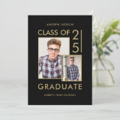 Klasse der 25 modernen Black & Gold 2 Foto Open Ho Einladung (Stehend Vorderseite)