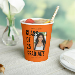 Klasse der 25 Orange & Black Foto Graduation Party Pappbecher