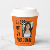 Klasse der 25 Orange & Black Foto Graduation Party Pappbecher (Vorderseite)