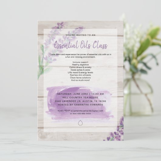 Klasse der ätherischen Öle aus Lavendel und Holzwa Einladung (Stehend Vorderseite)