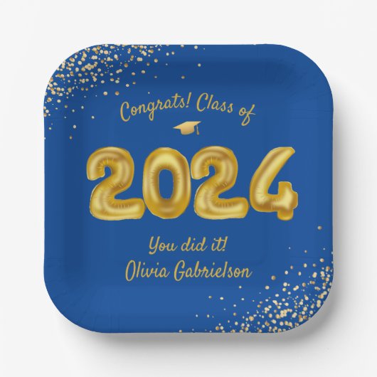 Klasse der Ballons 2023, Blue Gold Graduation Part Pappteller (Vorderseite)