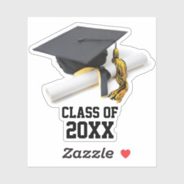 Klasse der Black and Gold Graduation Cap & Tassel Aufkleber