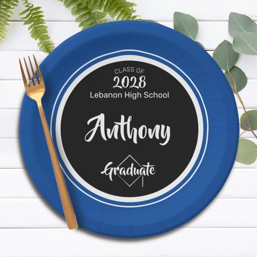 Klasse der Black Blue Minimal Graduation Party Pappteller