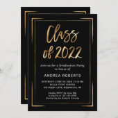 Klasse der Black Gold Foto Graduation Party 2022 Einladung (Vorne/Hinten)