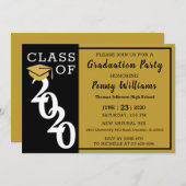 Klasse der Black Gold Modern Graduation Party 2020 Einladung (Vorne/Hinten)