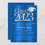 Klasse der Blauen und Silber-Graduationskappe 2023 Einladung (Vorne/Hinten)