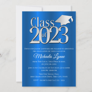 Klasse der Blauen und Silber-Graduationskappe 2023 Einladung