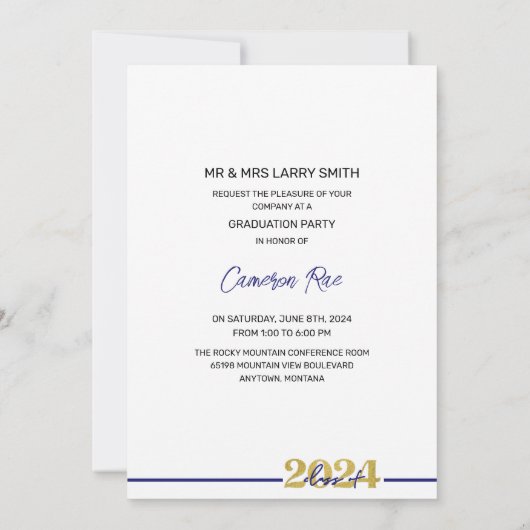 Klasse der Blue & Gold Graduation Party 2024 Einladung (Rückseite)