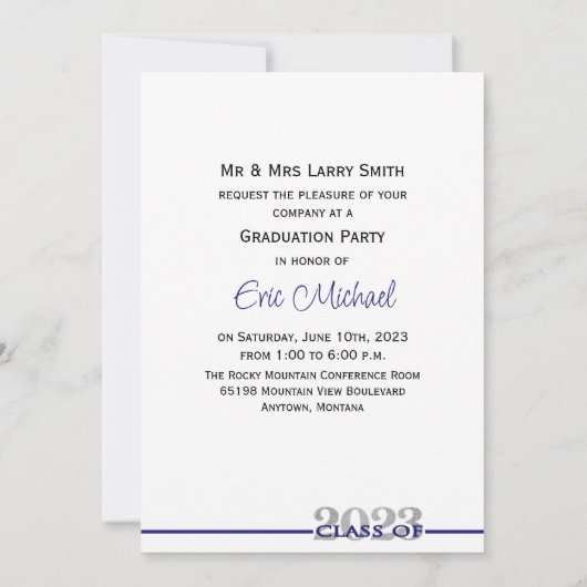 Klasse der Blue & Silver Graduation Party 2023 Einladung (Rückseite)