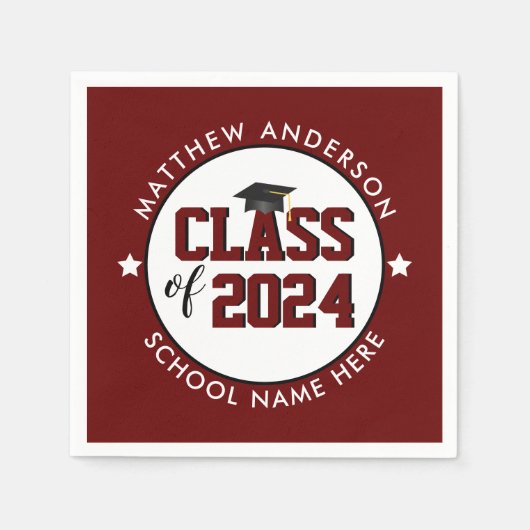 Klasse der Burgundy Graduate Graduation Party 2023 Serviette (Vorderseite)