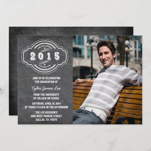 Klasse der Chalkboard-Foto-Graduierungspartei 2015 Einladung (Vorne/Hinten)