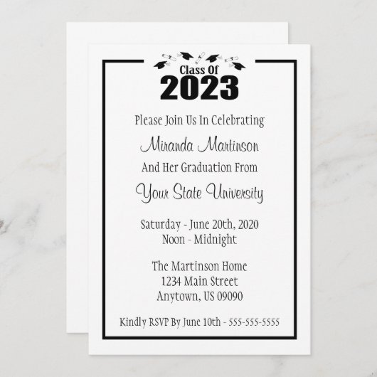 Klasse der Einladung zum Abschluss 2023 (Schwarze (Vorne/Hinten)