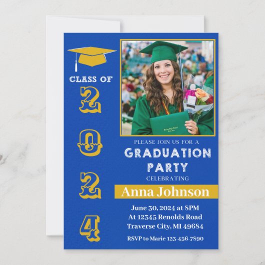 Klasse der Einladung zum blauen gelben Abschluss 2 (Vorderseite)