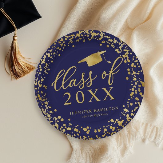 Klasse der Elegant Gold Blue Graduation Party 2021 Pappteller