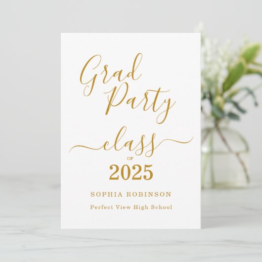 Klasse der Elegant Gold Script Graduation Party 20 Einladung (Stehend Vorderseite)