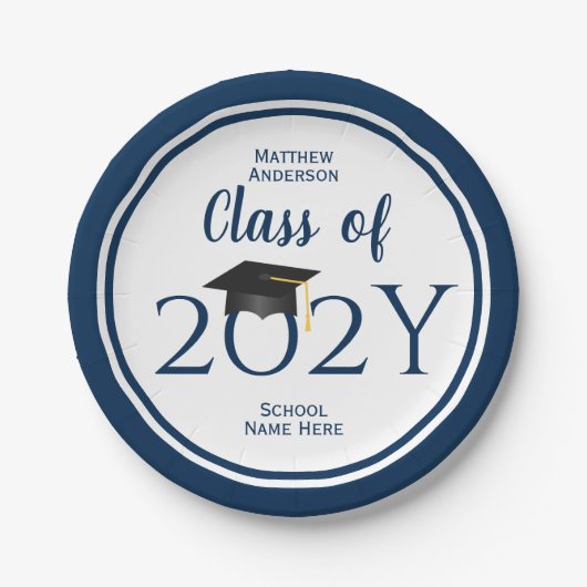 Klasse der Elegant Navy Blue Graduation Party 2021 Pappteller (Vorderseite)