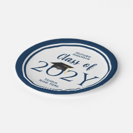 Klasse der Elegant Navy Blue Graduation Party 2021 Pappteller