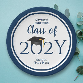 Klasse der Elegant Navy Blue Graduation Party 2021 Pappteller