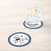 Klasse der Elegant Navy Blue Graduation Party 2021 Runder Pappuntersetzer (Vor Ort)