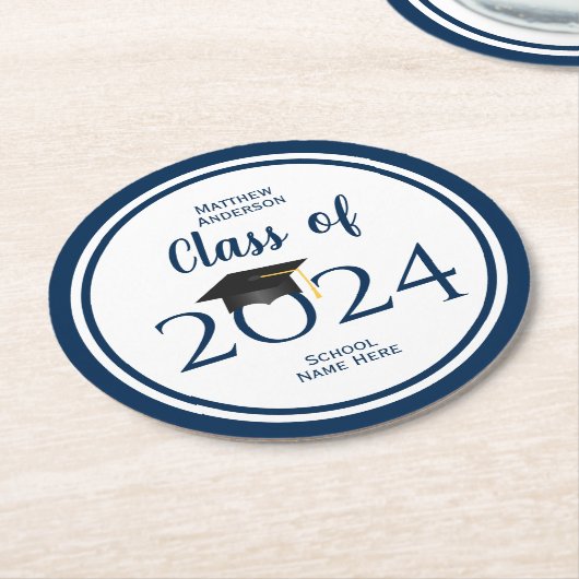 Klasse der Elegant Navy Blue Graduation Party 2021 Runder Pappuntersetzer (Angewinkelt)