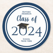 Klasse der Elegant Navy Blue Graduation Party 2021 Runder Pappuntersetzer (Vorderseite)