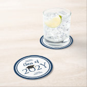 Klasse der Elegant Navy Blue Graduation Party 2021 Runder Pappuntersetzer (Vor Ort)