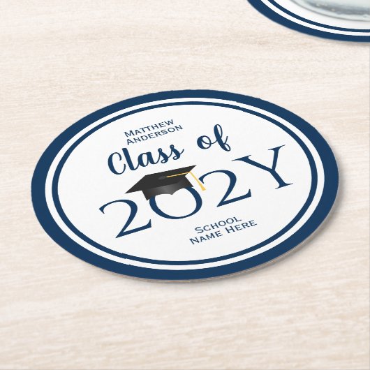 Klasse der Elegant Navy Blue Graduation Party 2021 Runder Pappuntersetzer (Angewinkelt)