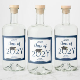 Klasse der Elegant Navy Blue Graduation Party 2023 Alkoholflaschenetikett