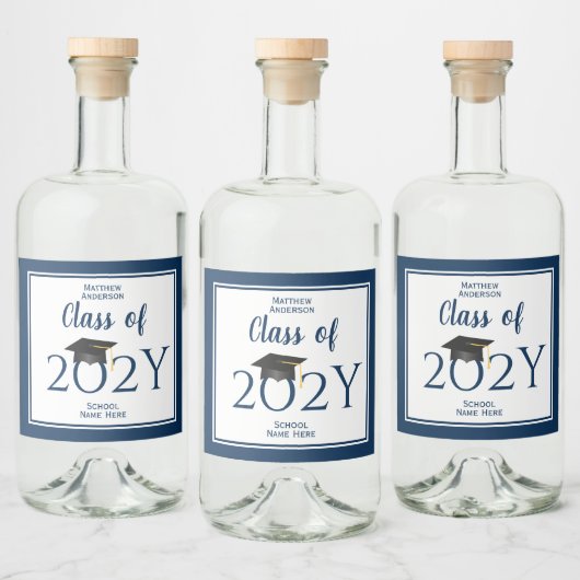 Klasse der Elegant Navy Blue Graduation Party 2023 Alkoholflaschenetikett (Flaschen)