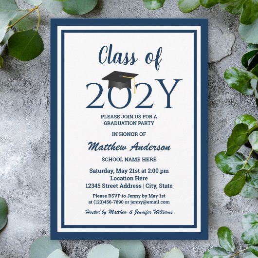 Klasse der Elegant Navy Blue Graduation Party 2023 Einladung