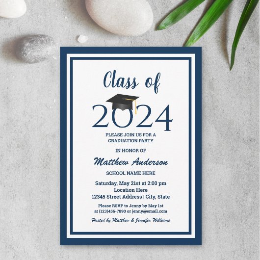 Klasse der Elegant Navy Blue Graduation Party 2023 Einladung