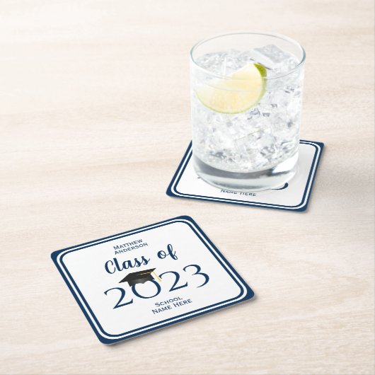 Klasse der Elegant Navy Blue Graduation Party 2023 Rechteckiger Pappuntersetzer (Vor Ort)