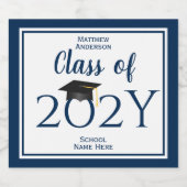 Klasse der Elegant Navy Blue Graduation Party 2024 Schaumweinetikett (Einzelnes Label)