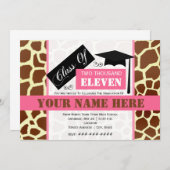 Klasse der Giraffe Print & Pink-Abschluss 2011 Einladung (Vorne/Hinten)