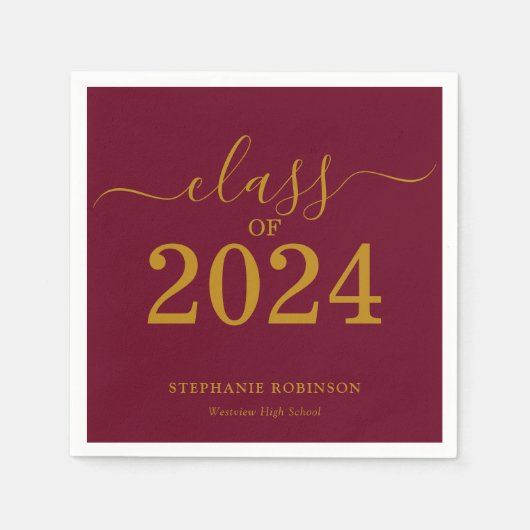 Klasse der Gold Maroon Graduation Party 2024 Serviette (Vorderseite)