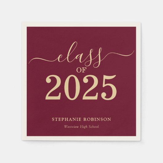 Klasse der Gold Maroon Graduation Party 2025 Serviette (Vorderseite)