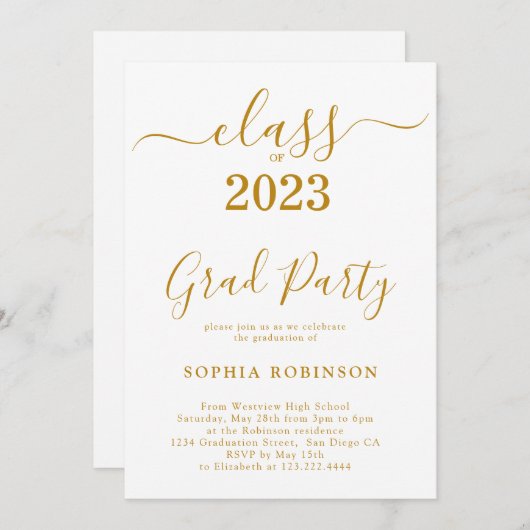 Klasse der Gold Script Graduation Party 2023 Einladung (Vorne/Hinten)