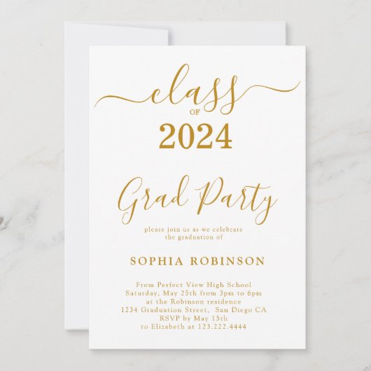Klasse der Gold Script Graduation Party 2024 Einladung (Vorderseite)
