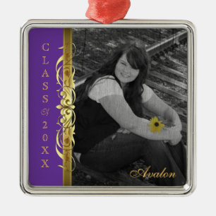 Klasse der Goldrolle-Foto-lila Verzierung Silbernes Ornament